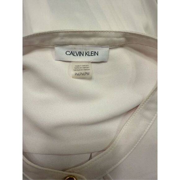 Calvin Klein Ruffle Front Pintuck Blouse Off White Sz. PM Feminine - Picture 9 of 12